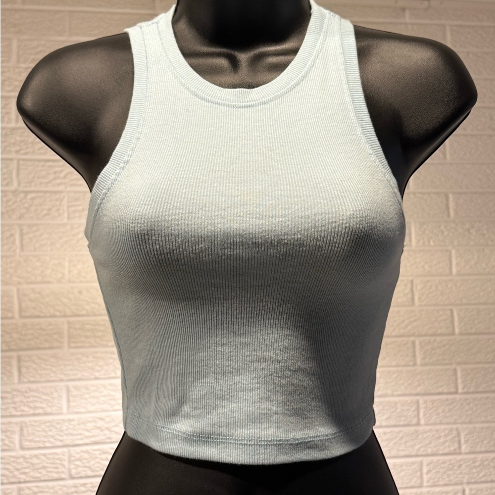 Baby Blue Sleeveless Crop Tank Top Fitted - Picture 1 of 3